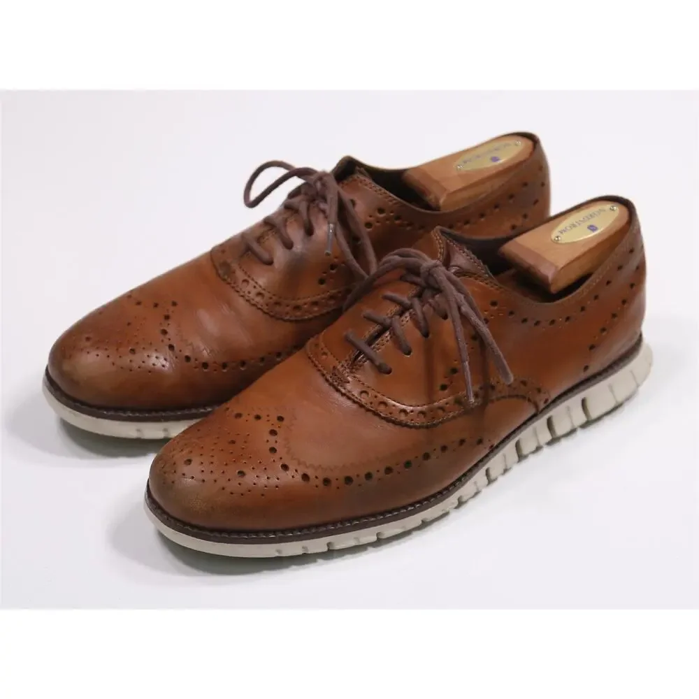 Cole Haan Mens British Tan Brown Zero Grand Wingtip Oxford Dress Shoes 9
